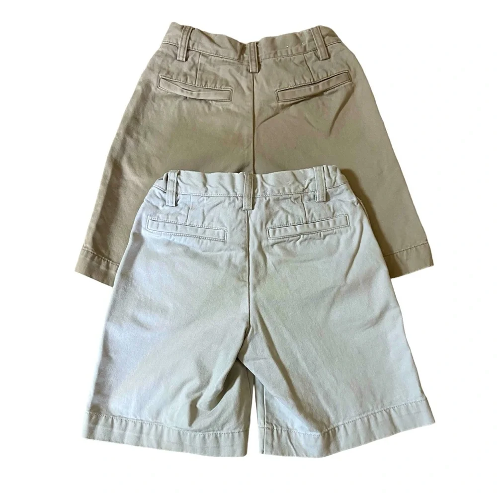 Gap Kids SET OF 2 Cotton Khaki Shorts Tan Stone Adjustable Tab Waist EUC Size 7